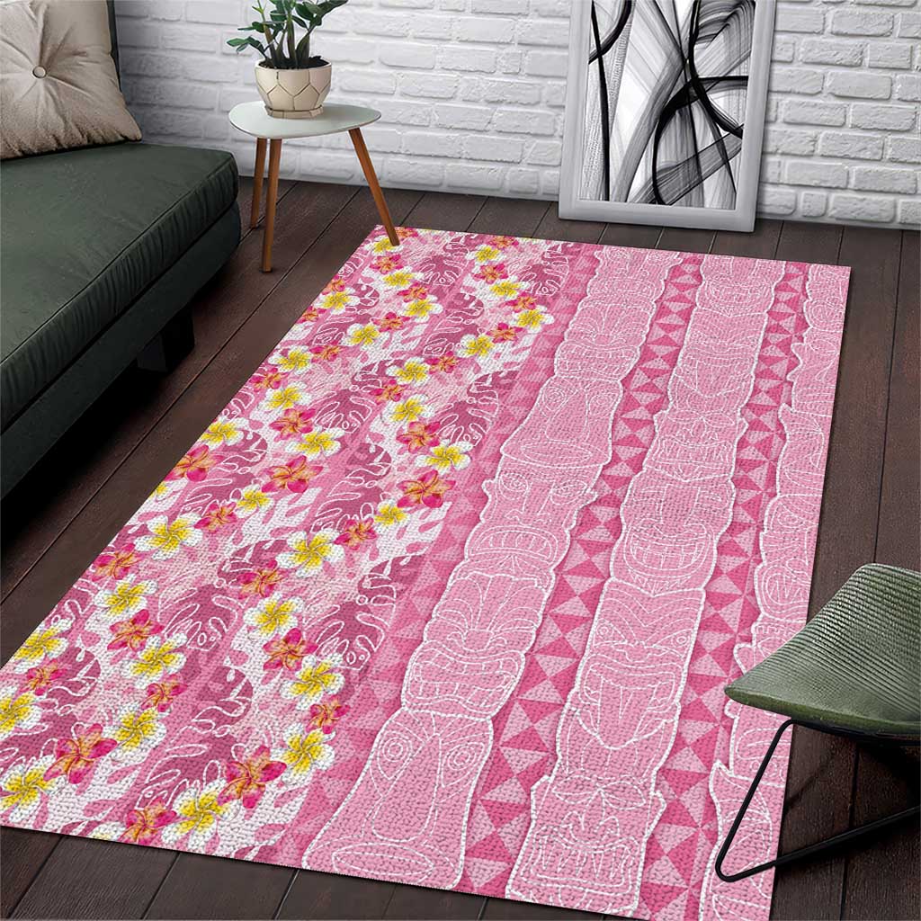 Pastel Magenta Aloha Hawaii Tiki Area Rug Tropical Plumeria - Seamless Style