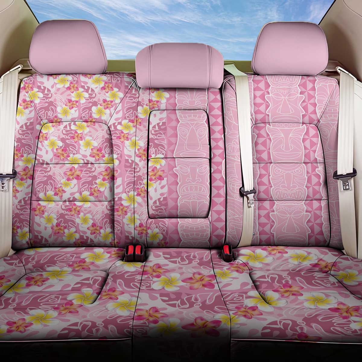 Pastel Magenta Aloha Hawaii Tiki Back Car Seat Cover Tropical Plumeria - Seamless Style