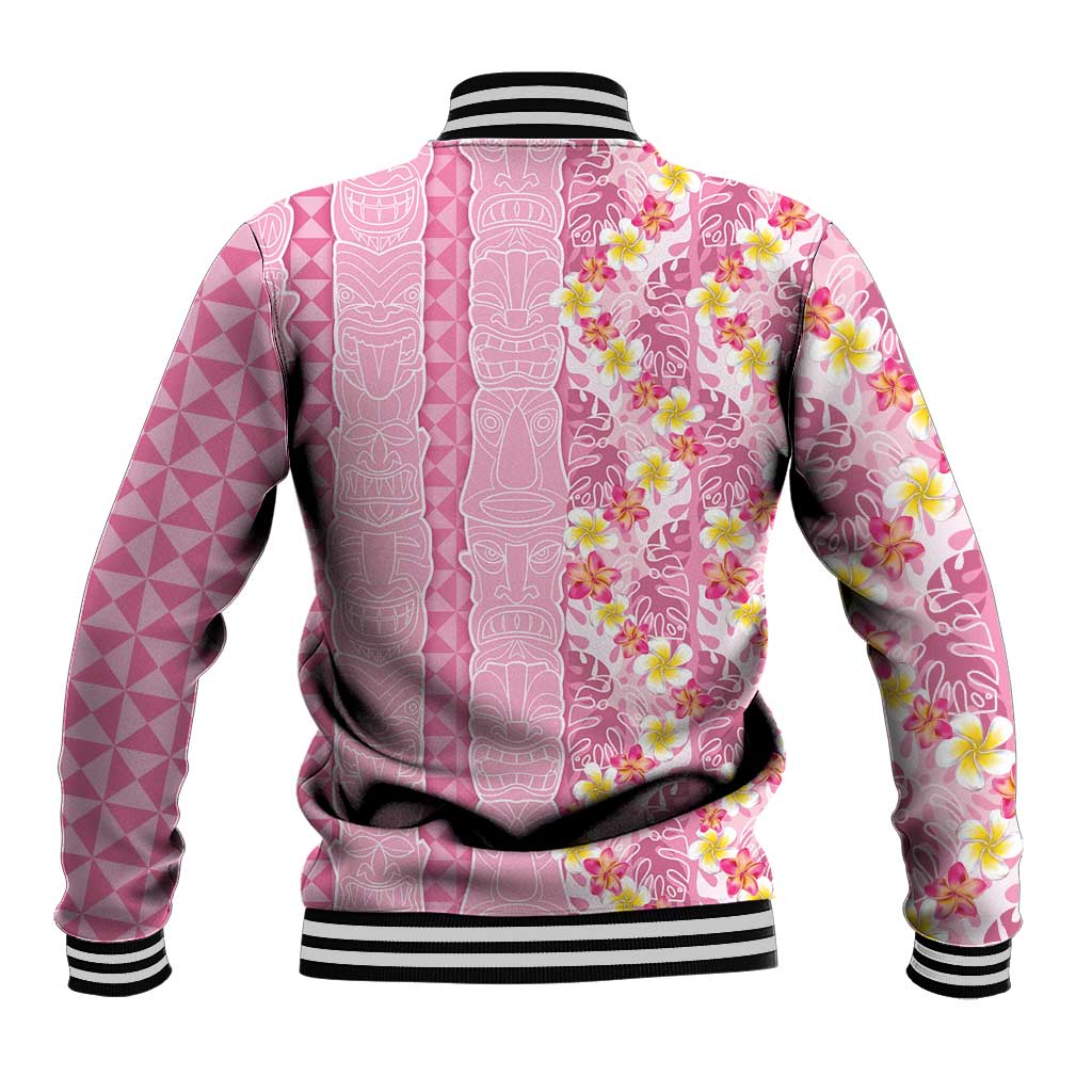 Pastel Magenta Aloha Hawaii Tiki Baseball Jacket Tropical Plumeria - Seamless Style LT14 - Polynesian Pride