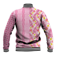 Pastel Magenta Aloha Hawaii Tiki Baseball Jacket Tropical Plumeria - Seamless Style LT14 - Polynesian Pride