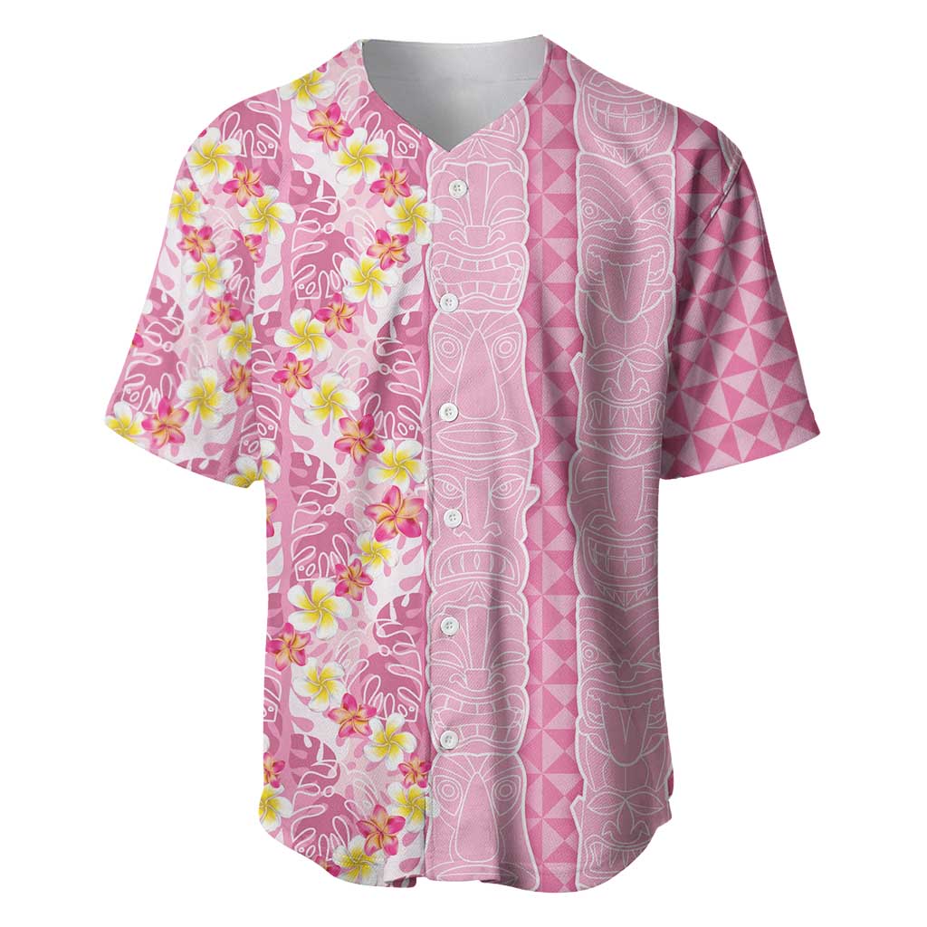 Pastel Magenta Aloha Hawaii Tiki Baseball Jersey Tropical Plumeria - Seamless Style