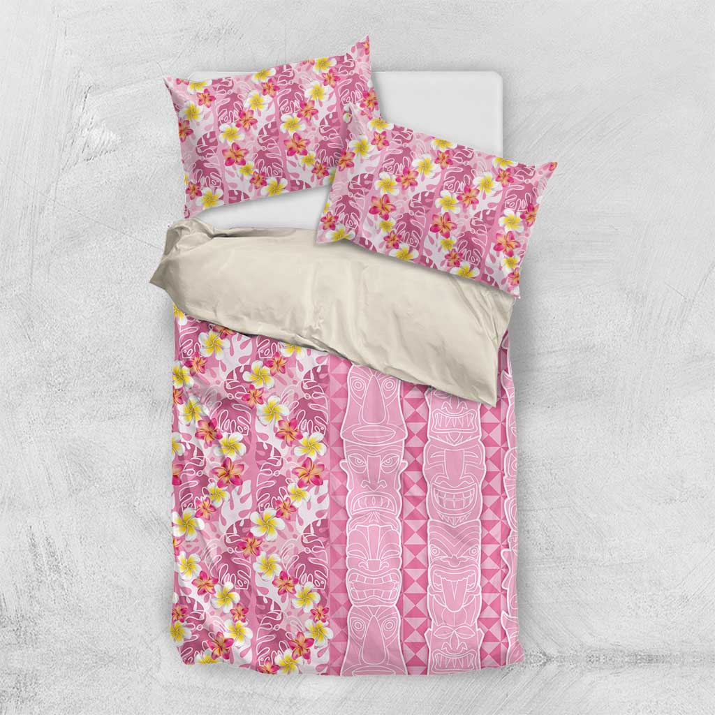 Pastel Magenta Aloha Hawaii Tiki Bedding Set Tropical Plumeria - Seamless Style