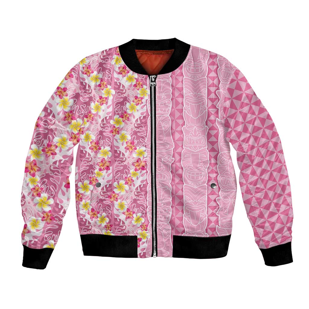 Pastel Magenta Aloha Hawaii Tiki Bomber Jacket Tropical Plumeria - Seamless Style