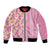 Pastel Magenta Aloha Hawaii Tiki Bomber Jacket Tropical Plumeria - Seamless Style