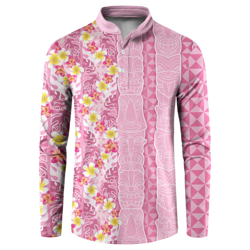 Pastel Magenta Aloha Hawaii Tiki Button Sweatshirt Tropical Plumeria - Seamless Style LT14 Magenta - Polynesian Pride