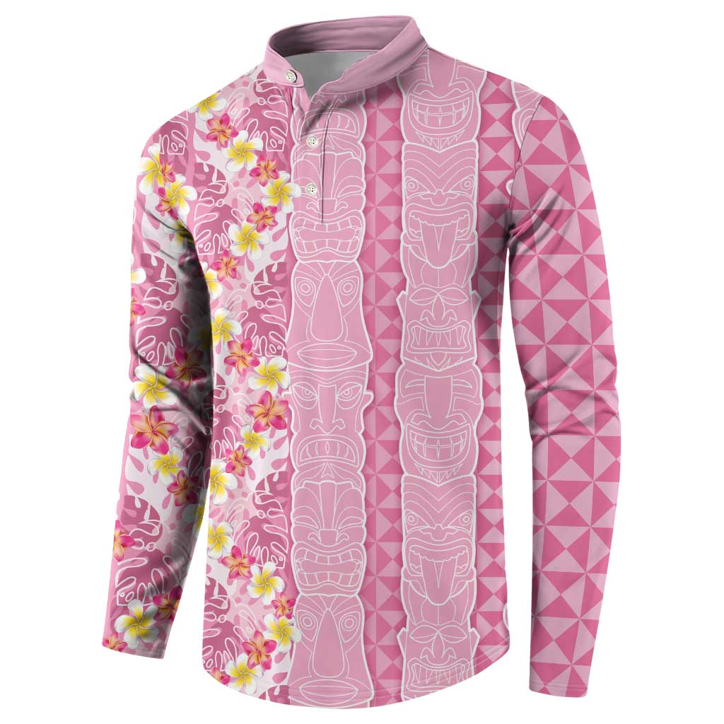 Pastel Magenta Aloha Hawaii Tiki Button Sweatshirt Tropical Plumeria - Seamless Style LT14 - Polynesian Pride