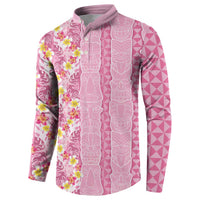 Pastel Magenta Aloha Hawaii Tiki Button Sweatshirt Tropical Plumeria - Seamless Style LT14 - Polynesian Pride