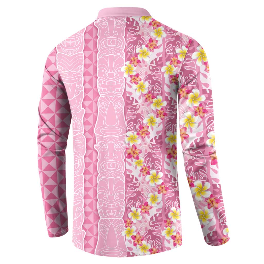 Pastel Magenta Aloha Hawaii Tiki Button Sweatshirt Tropical Plumeria - Seamless Style LT14 - Polynesian Pride