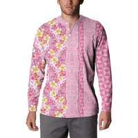 Pastel Magenta Aloha Hawaii Tiki Button Sweatshirt Tropical Plumeria - Seamless Style LT14 - Polynesian Pride