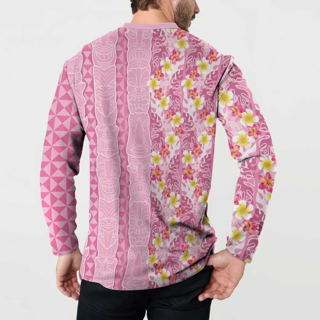 Pastel Magenta Aloha Hawaii Tiki Button Sweatshirt Tropical Plumeria - Seamless Style LT14 - Polynesian Pride