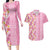 Pastel Magenta Aloha Hawaii Tiki Couples Matching Long Sleeve Bodycon Dress and Hawaiian Shirt Tropical Plumeria - Seamless Style