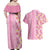 Pastel Magenta Aloha Hawaii Tiki Couples Matching Off Shoulder Maxi Dress and Hawaiian Shirt Tropical Plumeria - Seamless Style