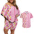 Pastel Magenta Aloha Hawaii Tiki Couples Matching Off Shoulder Short Dress and Hawaiian Shirt Tropical Plumeria - Seamless Style