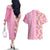 Pastel Magenta Aloha Hawaii Tiki Couples Matching Off The Shoulder Long Sleeve Dress and Hawaiian Shirt Tropical Plumeria - Seamless Style