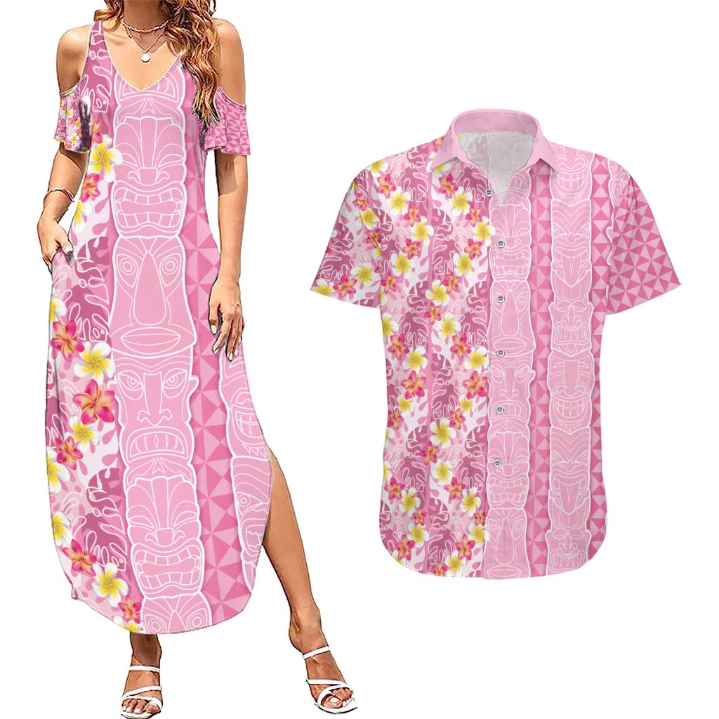 Pastel Magenta Aloha Hawaii Tiki Couples Matching Summer Maxi Dress and Hawaiian Shirt Tropical Plumeria - Seamless Style LT14 Magenta - Polynesian Pride