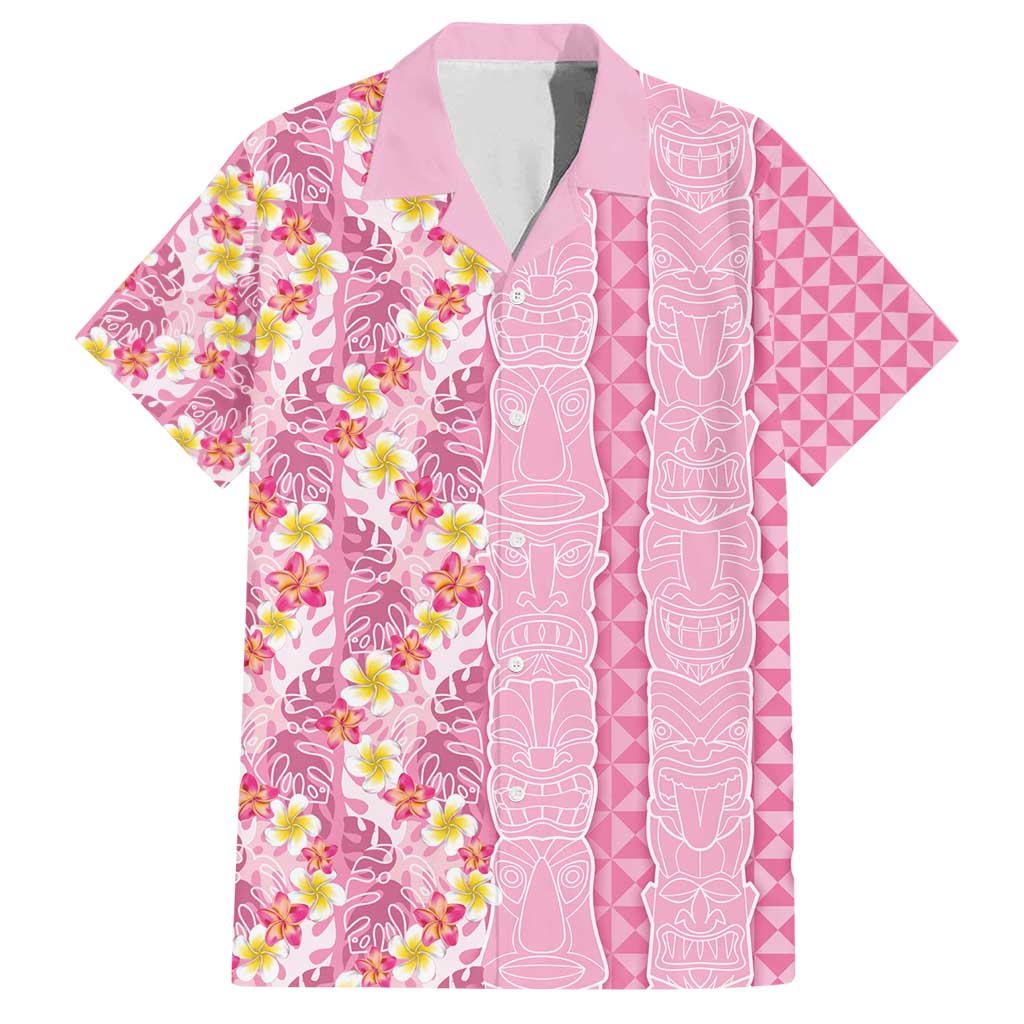 Pastel Magenta Aloha Hawaii Tiki Family Matching Long Sleeve Bodycon Dress and Hawaiian Shirt Tropical Plumeria - Seamless Style
