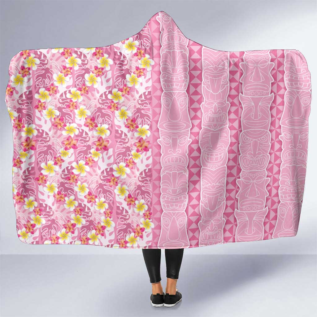 Pastel Magenta Aloha Hawaii Tiki Hooded Blanket Tropical Plumeria - Seamless Style LT14 One Size Magenta - Polynesian Pride
