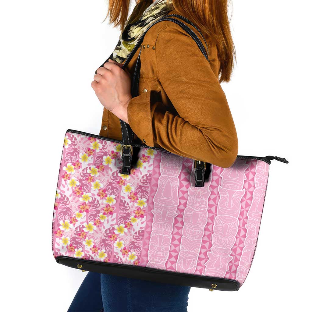 Pastel Magenta Aloha Hawaii Tiki Leather Tote Bag Tropical Plumeria - Seamless Style LT14 Magenta - Polynesian Pride