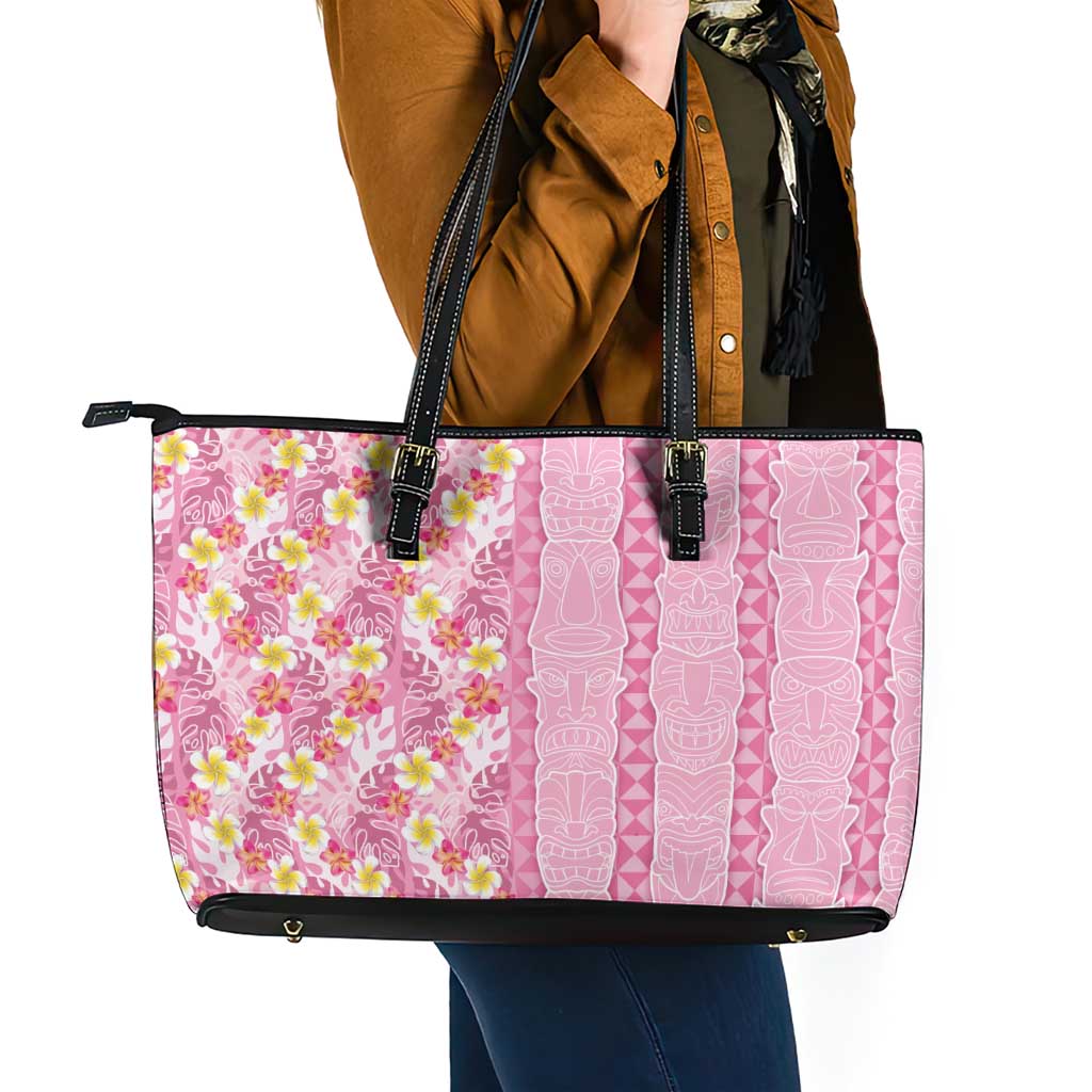 Pastel Magenta Aloha Hawaii Tiki Leather Tote Bag Tropical Plumeria - Seamless Style LT14 - Polynesian Pride