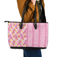 Pastel Magenta Aloha Hawaii Tiki Leather Tote Bag Tropical Plumeria - Seamless Style LT14 - Polynesian Pride
