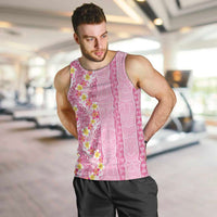 Pastel Magenta Aloha Hawaii Tiki Men Tank Top Tropical Plumeria - Seamless Style LT14 Magenta - Polynesian Pride