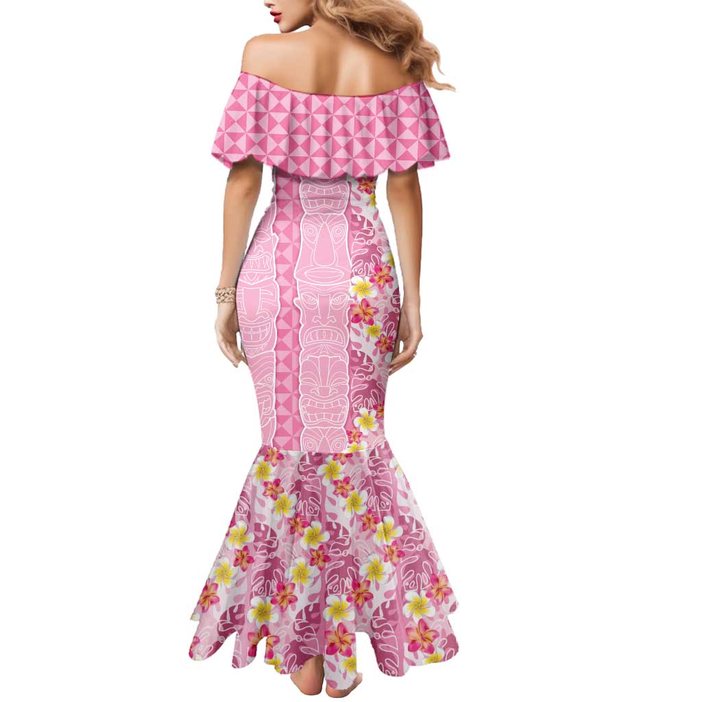 Pastel Magenta Aloha Hawaii Tiki Mermaid Dress Tropical Plumeria - Seamless Style