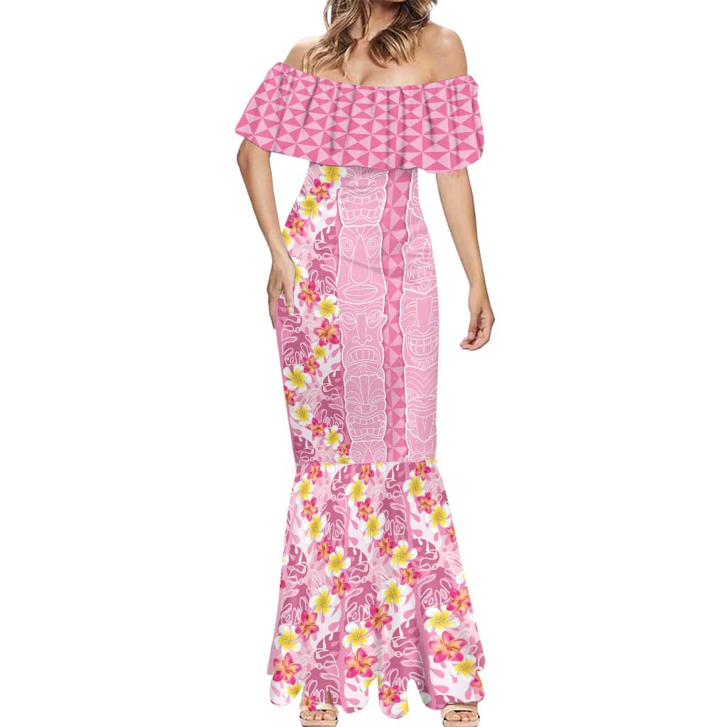 Pastel Magenta Aloha Hawaii Tiki Mermaid Dress Tropical Plumeria - Seamless Style