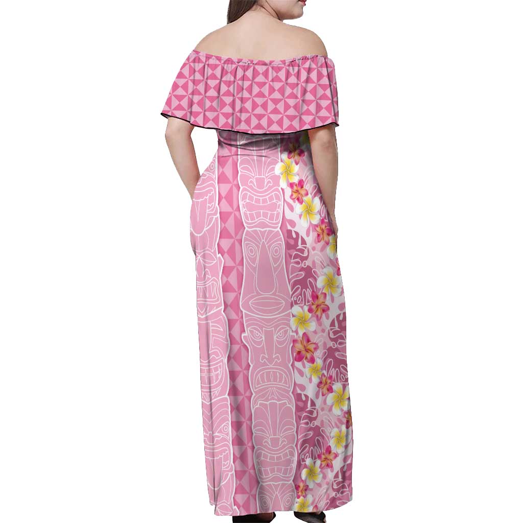 Pastel Magenta Aloha Hawaii Tiki Off Shoulder Maxi Dress Tropical Plumeria - Seamless Style LT14 - Polynesian Pride