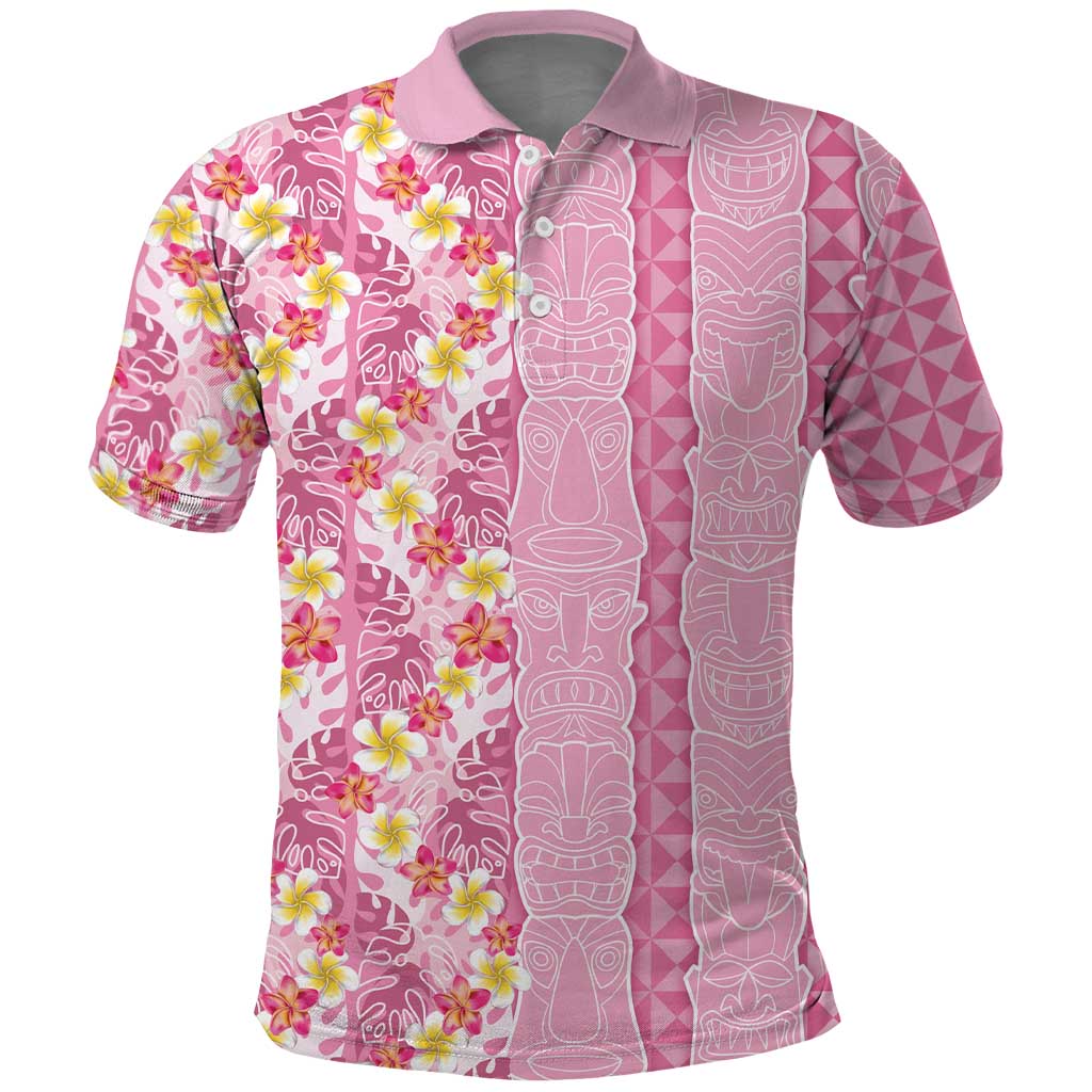 Pastel Magenta Aloha Hawaii Tiki Polo Shirt Tropical Plumeria - Seamless Style