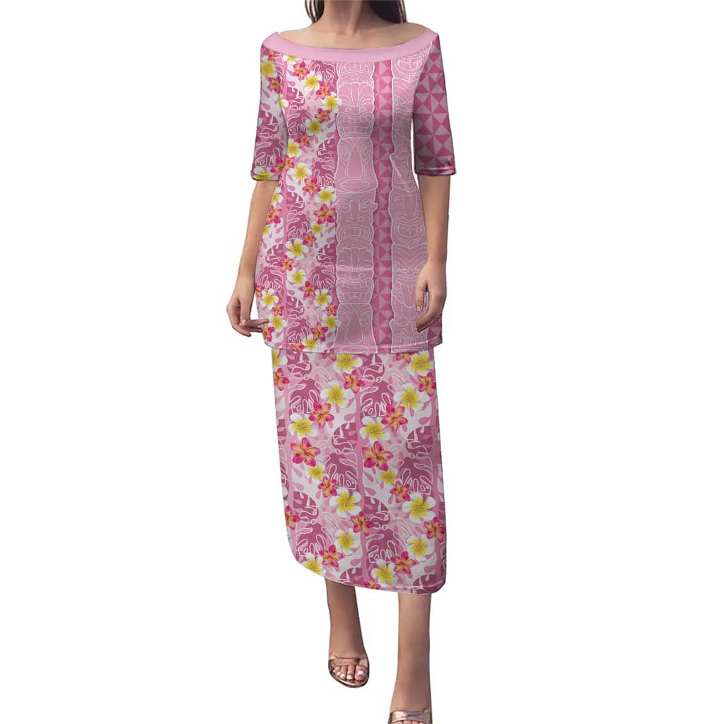 Pastel Magenta Aloha Hawaii Tiki Puletasi Tropical Plumeria - Seamless Style LT14 Long Dress Magenta - Polynesian Pride