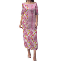 Pastel Magenta Aloha Hawaii Tiki Puletasi Tropical Plumeria - Seamless Style LT14 Long Dress Magenta - Polynesian Pride