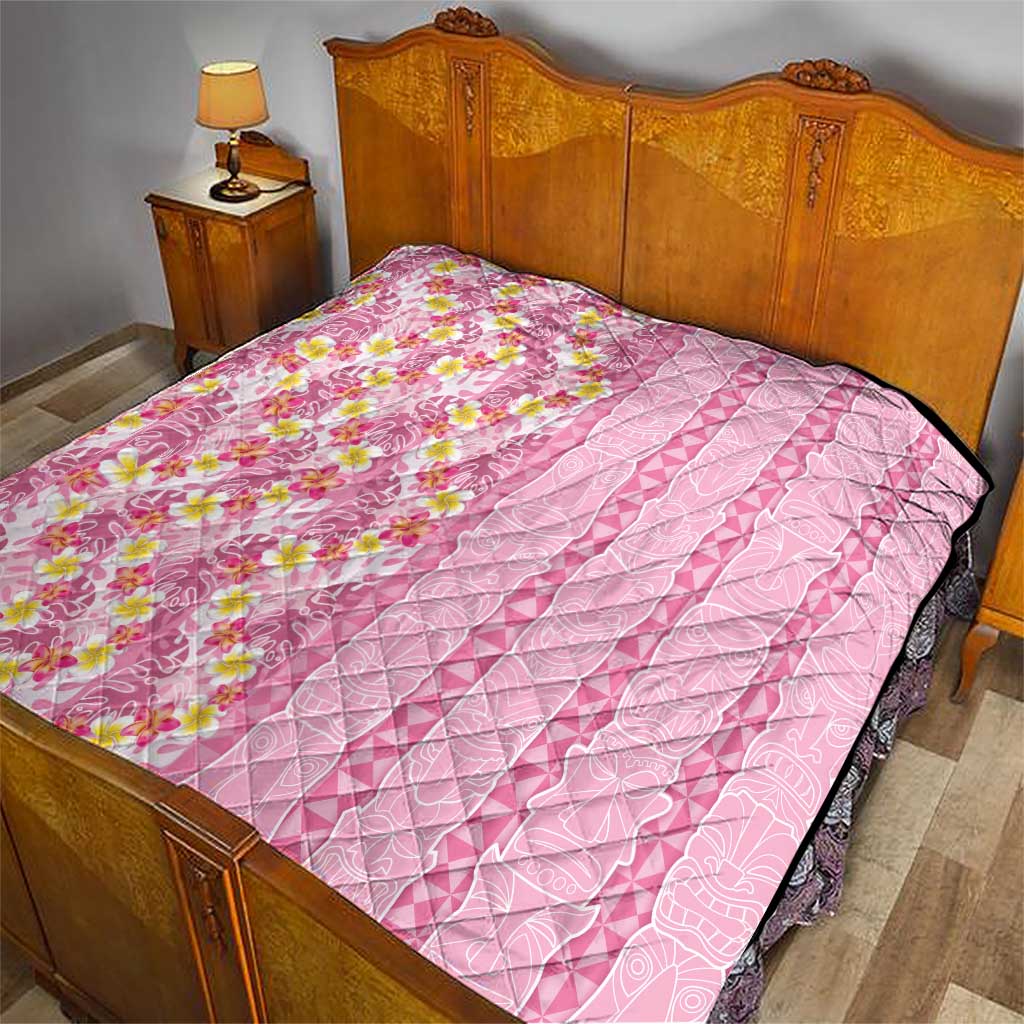 Pastel Magenta Aloha Hawaii Tiki Quilt Tropical Plumeria - Seamless Style