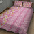 Pastel Magenta Aloha Hawaii Tiki Quilt Bed Set Tropical Plumeria - Seamless Style