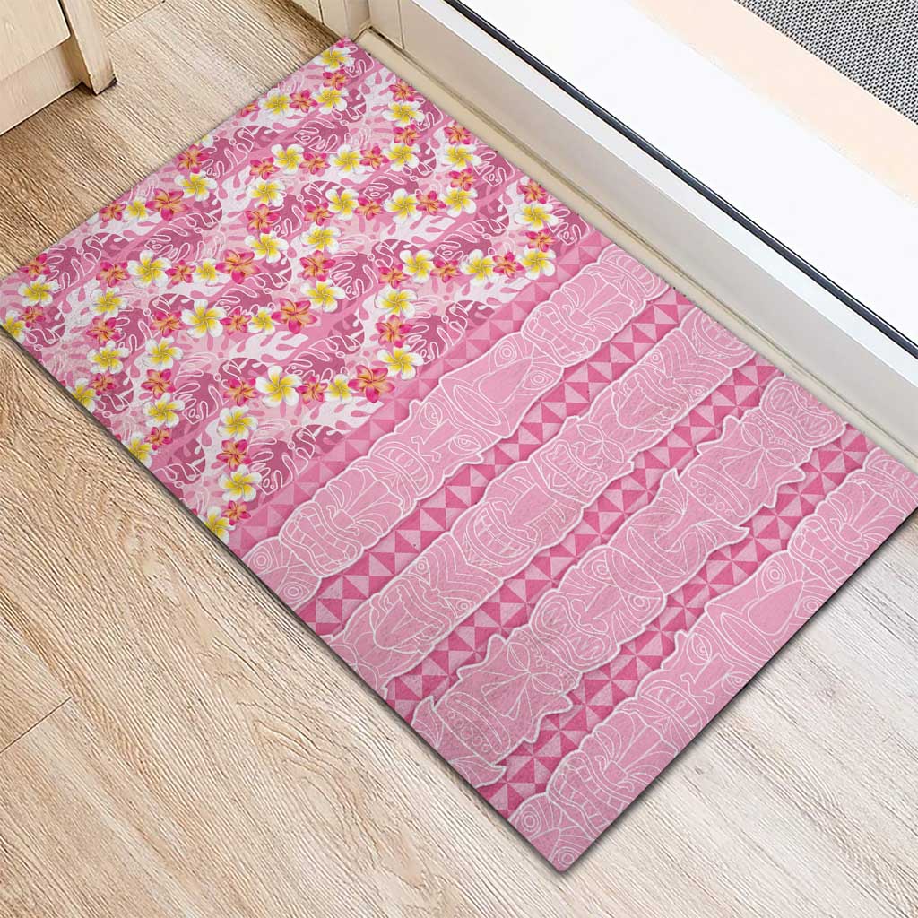 Pastel Magenta Aloha Hawaii Tiki Rubber Doormat Tropical Plumeria - Seamless Style LT14 - Polynesian Pride