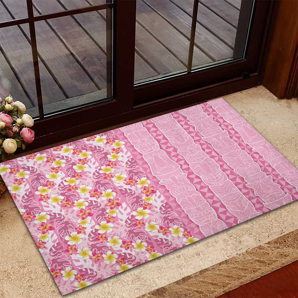 Pastel Magenta Aloha Hawaii Tiki Rubber Doormat Tropical Plumeria - Seamless Style LT14 - Polynesian Pride