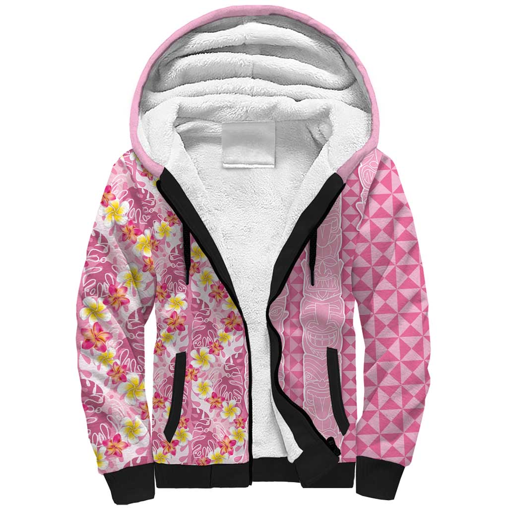 Pastel Magenta Aloha Hawaii Tiki Sherpa Hoodie Tropical Plumeria - Seamless Style LT14 Unisex Magenta - Polynesian Pride