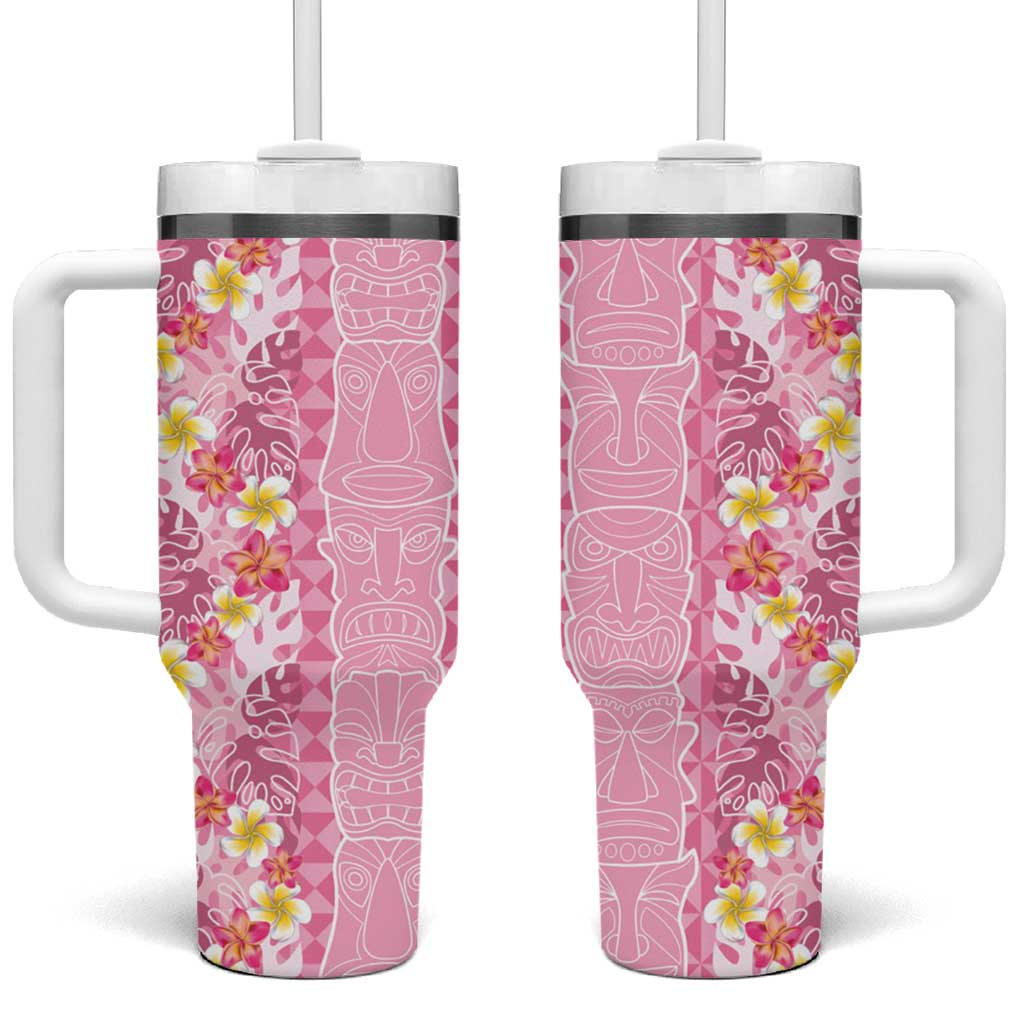 Pastel Magenta Aloha Hawaii Tiki Tumbler With Handle Tropical Plumeria - Seamless Style