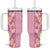 Pastel Magenta Aloha Hawaii Tiki Tumbler With Handle Tropical Plumeria - Seamless Style