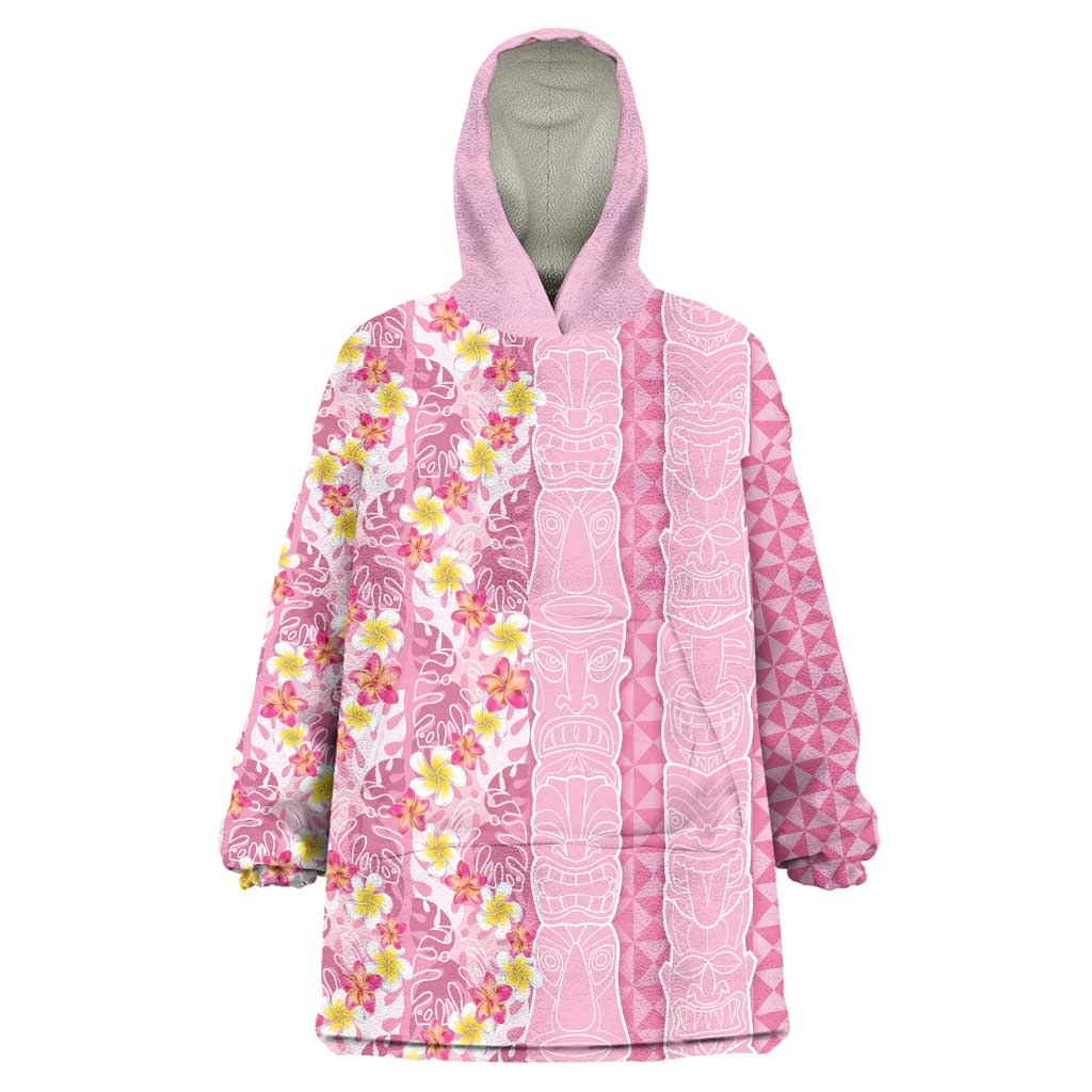 Pastel Magenta Aloha Hawaii Tiki Wearable Blanket Hoodie Tropical Plumeria - Seamless Style