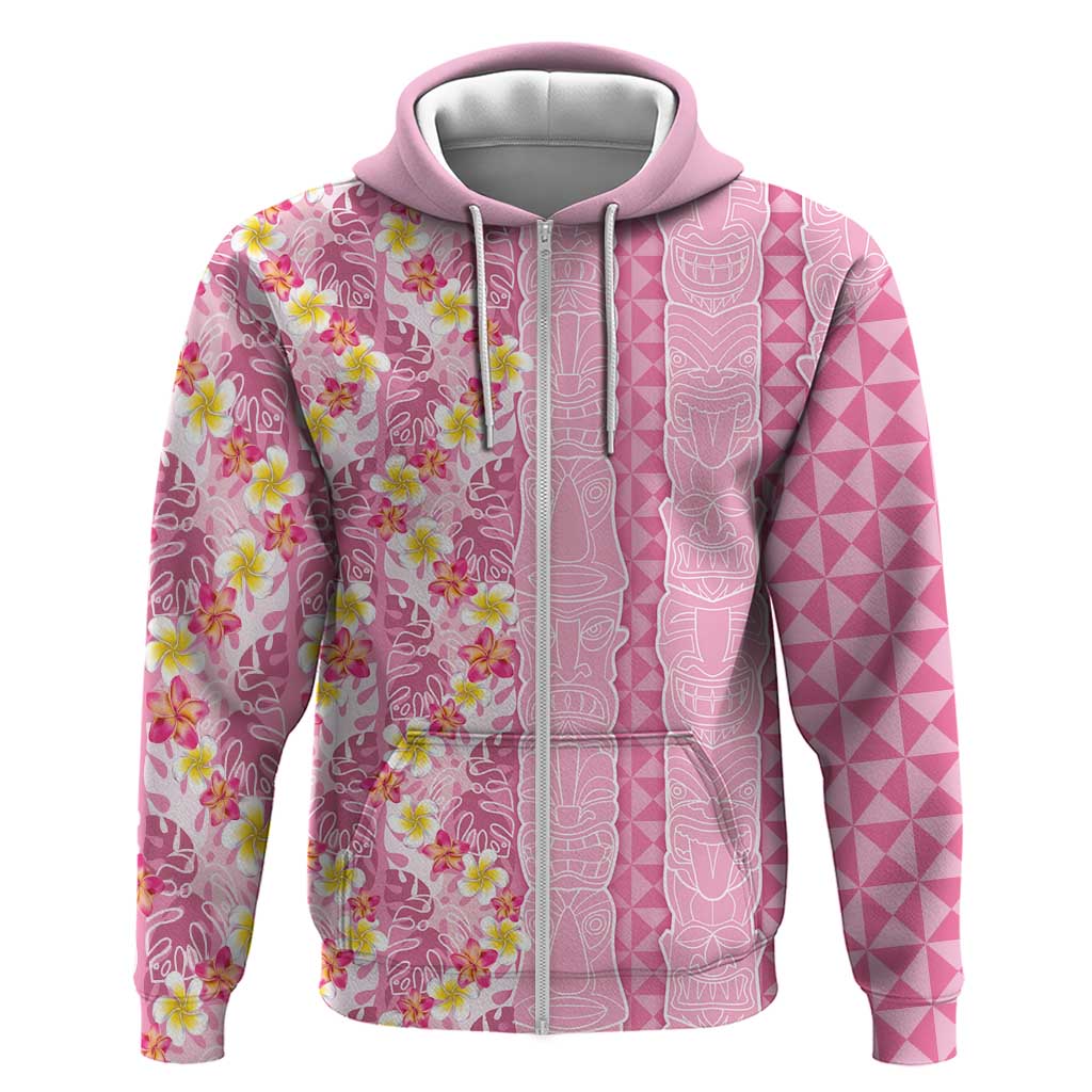 Pastel Magenta Aloha Hawaii Tiki Zip Hoodie Tropical Plumeria - Seamless Style