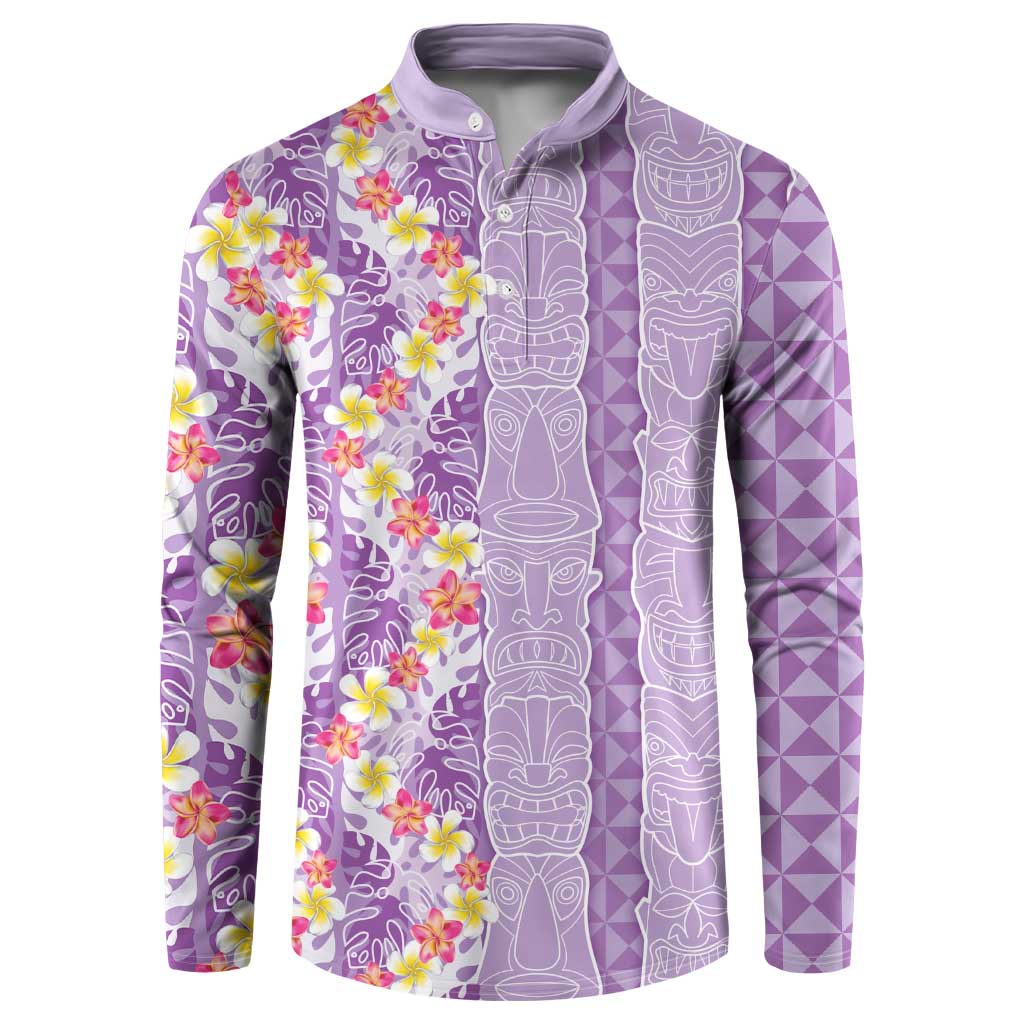 Lush Lilac Aloha Hawaii Tiki Button Sweatshirt Tropical Plumeria - Seamless Style LT14 Purple - Polynesian Pride
