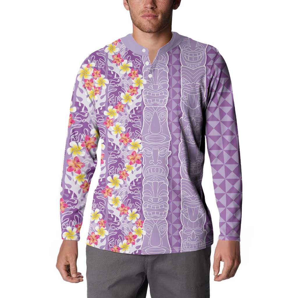 Lush Lilac Aloha Hawaii Tiki Button Sweatshirt Tropical Plumeria - Seamless Style LT14 - Polynesian Pride