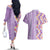 Lush Lilac Aloha Hawaii Tiki Couples Matching Off The Shoulder Long Sleeve Dress and Hawaiian Shirt Tropical Plumeria - Seamless Style