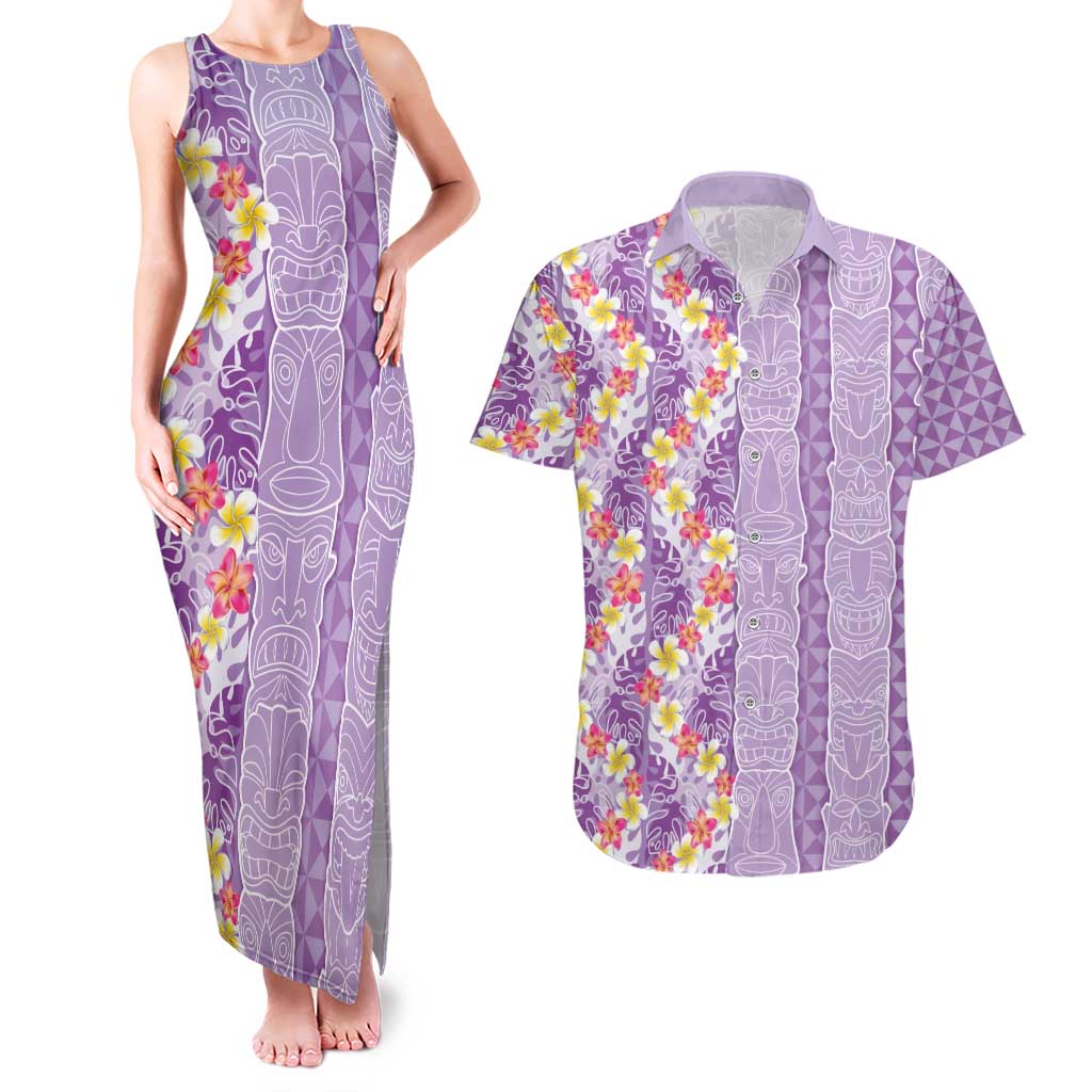 Lush Lilac Aloha Hawaii Tiki Couples Matching Tank Maxi Dress and Hawaiian Shirt Tropical Plumeria - Seamless Style LT14 Purple - Polynesian Pride