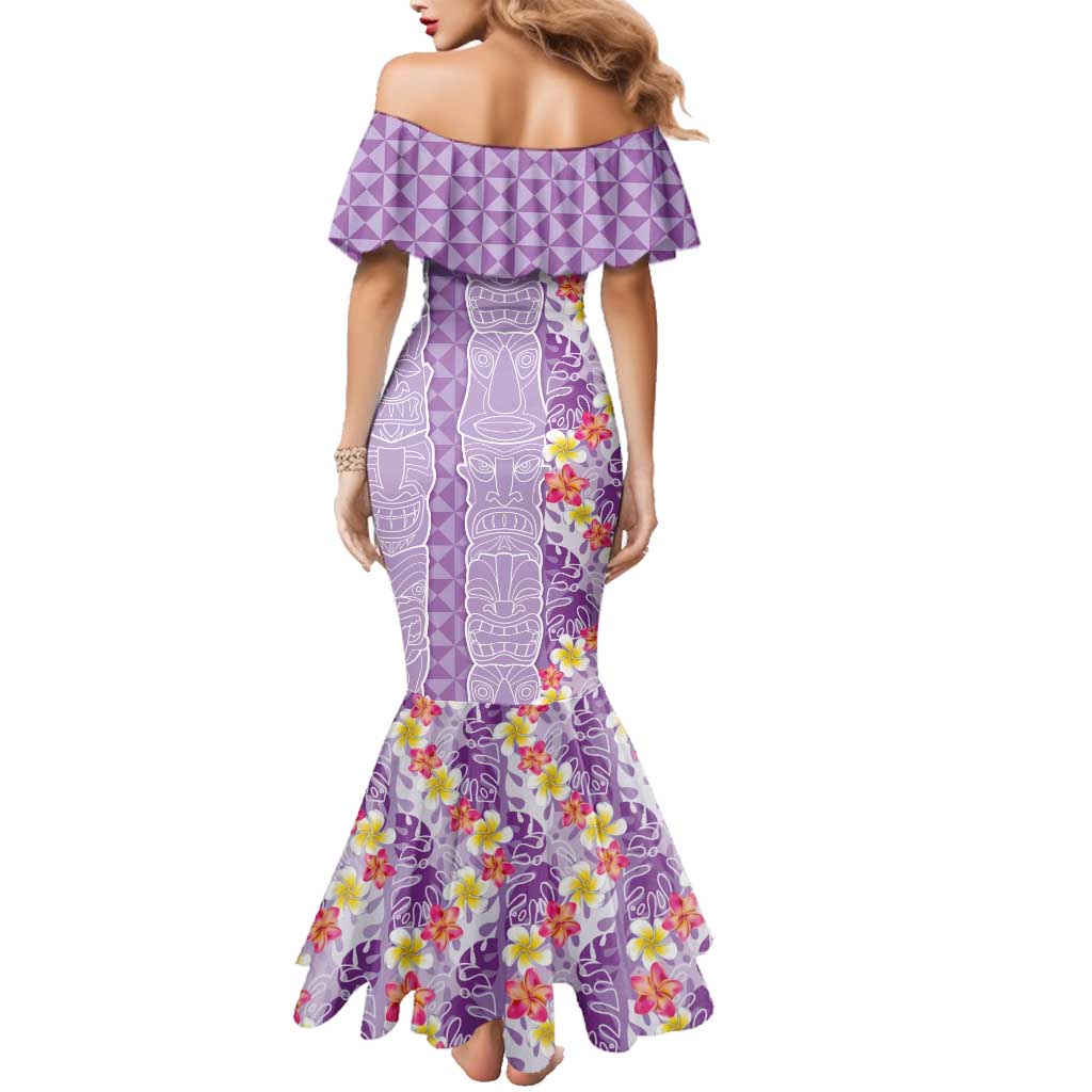 Lush Lilac Aloha Hawaii Tiki Family Matching Mermaid Dress and Hawaiian Shirt Tropical Plumeria - Seamless Style