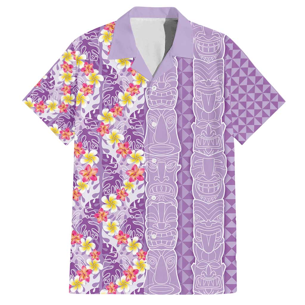 Lush Lilac Aloha Hawaii Tiki Family Matching Off Shoulder Short Dress and Hawaiian Shirt Tropical Plumeria - Seamless Style