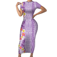 Lush Lilac Aloha Hawaii Tiki Family Matching Short Sleeve Bodycon Dress and Hawaiian Shirt Tropical Plumeria - Seamless Style