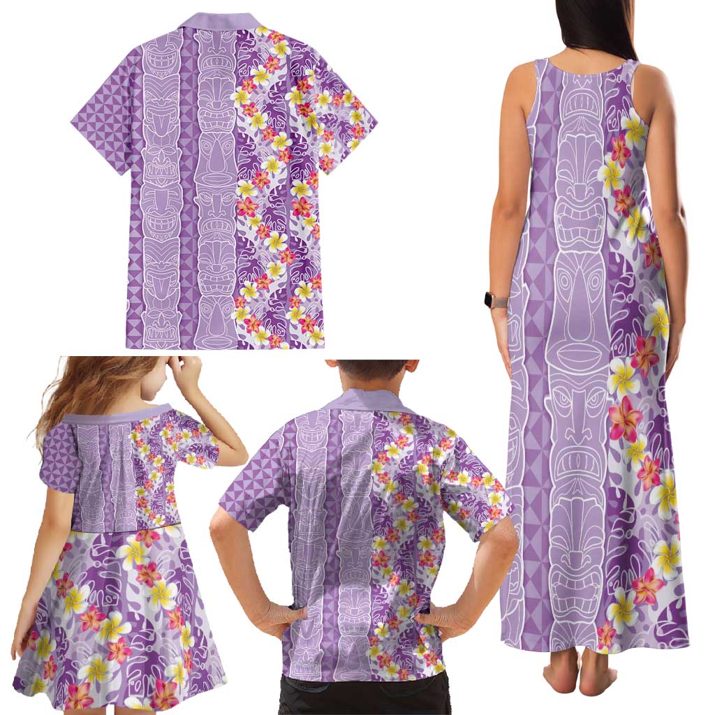 Lush Lilac Aloha Hawaii Tiki Family Matching Tank Maxi Dress and Hawaiian Shirt Tropical Plumeria - Seamless Style