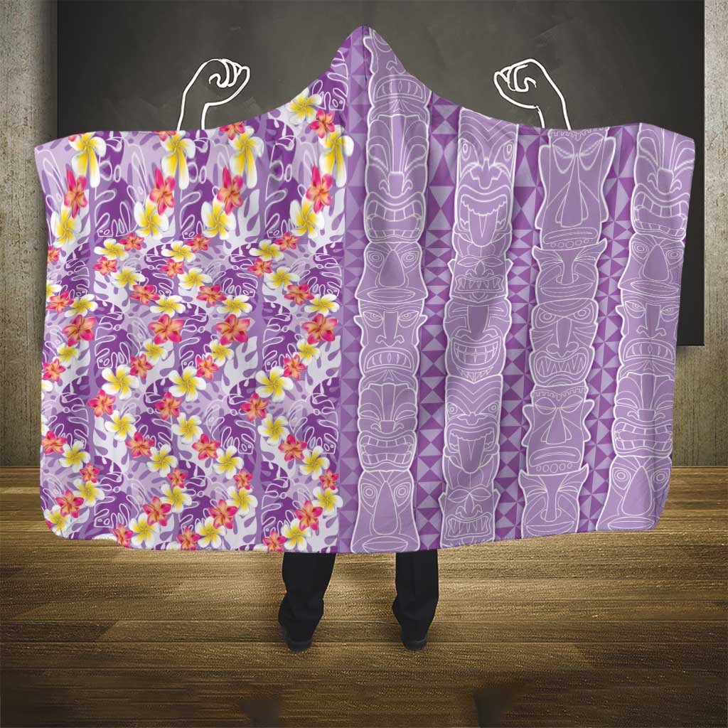Lush Lilac Aloha Hawaii Tiki Hooded Blanket Tropical Plumeria - Seamless Style LT14 - Polynesian Pride