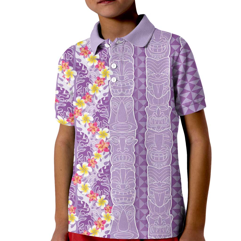 Lush Lilac Aloha Hawaii Tiki Kid Polo Shirt Tropical Plumeria - Seamless Style